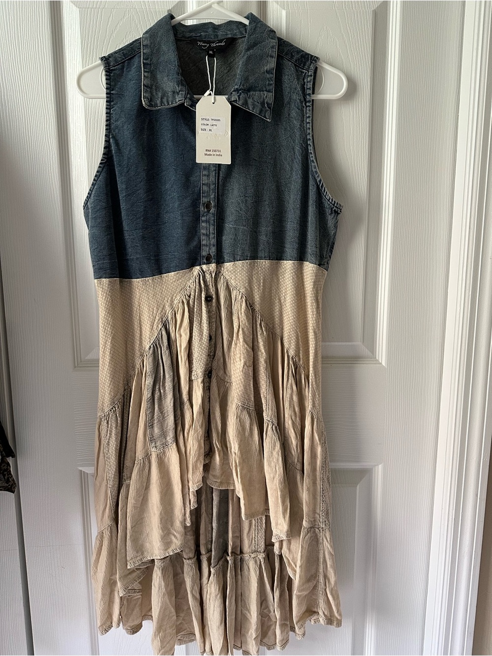 226 NWT Young Threads Front Open Asymmetrical High Low Top - Latte - Picture 4 of 7